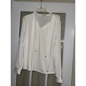 Calvin Klein Women’s Off White Business Shirt Tie Front Long Sleeve LARGE
